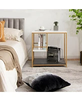 Slickblue 3-Tier Multi-function Marble End Table with Storage Shelf-Golden