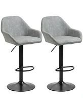 Homcom Set of 2 Pu Adjustable Swivel Bar Stool Chairs W/ Footrest for Kitchen, Grey