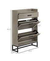 Homcom Narrow Shoe Cabinet with 2 Flip Doors and Top Drawer