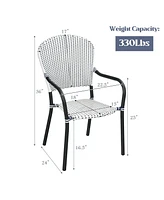 Slickblue Set of 4 Patio Rattan Stackable Dining Chair with Armrest for Garden-White
