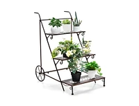 Slickblue 3-Tier Metal Plant Stand with Wheels and Handle for Balcony