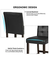 Set of 2 Pvc Leather Bar Stools with Solid Wood Legs