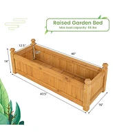 Sugift Wooden Rectangular Garden Bed with Drainage System