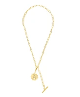 Adornia Gold Adjustable Paperclip with Crystal Initial Medallion Lariat Necklace