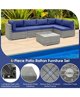 Sugift 6 Piece Patio Conversation Sofa Set with Tempered Glass Coffee Table