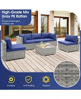 Sugift 6 Piece Patio Conversation Sofa Set with Tempered Glass Coffee Table