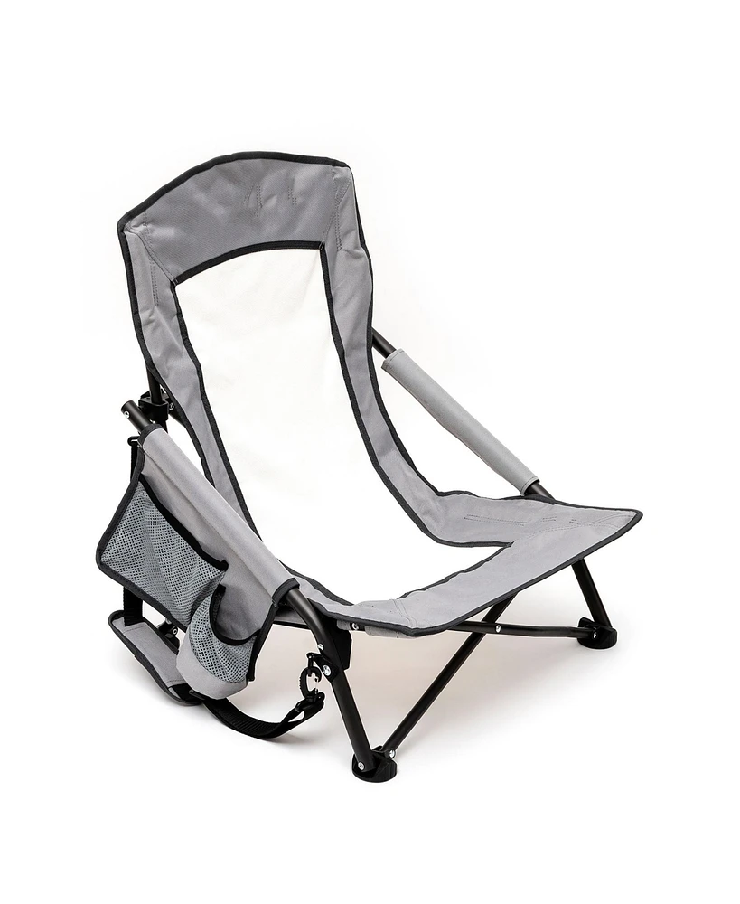 Mondawe Metal Patio Folding Beach Chair Lawn Outdoor Camping with Side Pockets and Built-in Shoulder Strap