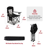 Mondawe Black Metal Patio Folding Beach Chair Lawn Chair Camping Chair with Side Pockets and Cup Holder