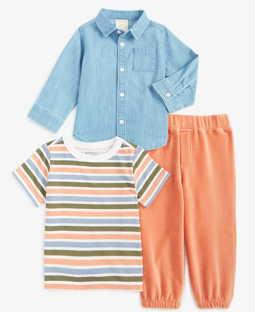 First Impression Baby Boys Imagine Stripe Shirt, T-Shirt & Pants Set, Created for Macy's