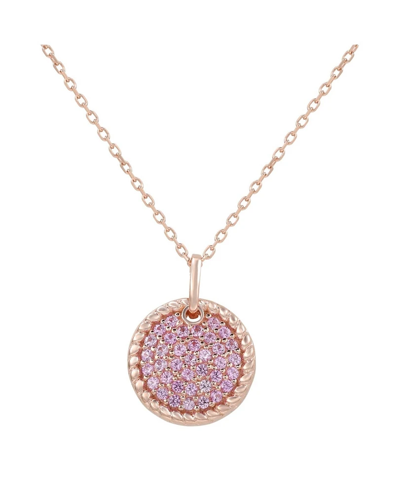 Suzy Levian New York Pink Sapphire Pave Circle Disk Pendant Necklace with Rope Halo Accent in Sterling Silver by Suzy Levian