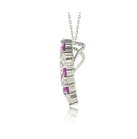 Suzy Levian New York Pink Sapphire & Lab-Grown White Sapphire Alternating Heart Eternity Pendant Necklace in Sterling Silver by Suzy Levian