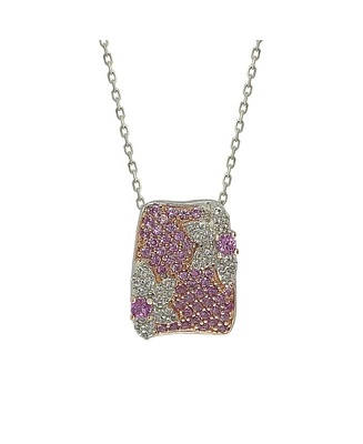 Suzy Levian New York Pink Sapphire & Lab-Grown White Sapphire Pave Floral Pendant Necklace in Sterling Silver by Suzy Levian