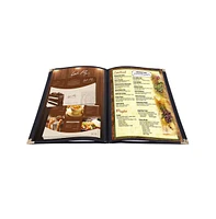 20 Menu Cover 8.5x11" 4 Page 8 View Restaurant Deli Cafe Black Fold Clear Volume