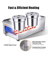 1200W Dual Pots Countertop Food Warmer Stainless Steel Commercial Bain Marie