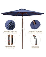 9ft Wooden Patio Umbrella 8 Ribs Outdoor Garden Parasol Pool Sunshade Easy Tilt