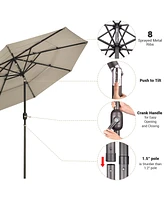 Yescom 9 Ft 3 Tier Patio Umbrella with Solar Led Crank Tilt Button Aluminum Yard Pool