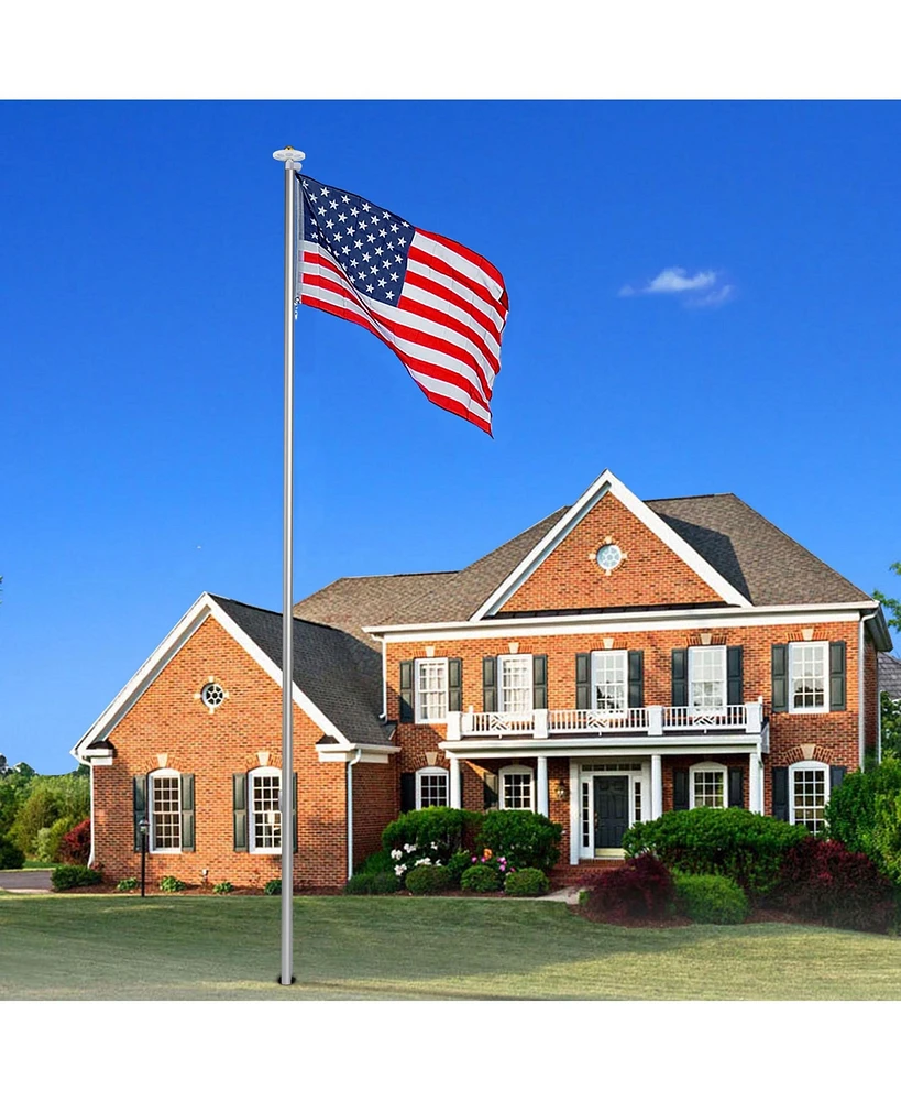 Yescom 30 Ft Sectional Aluminum Flag Pole Kit with Led Solar Light Us Flag Garden