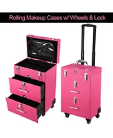 Byootique 14x11x23" Pink Pvc 4-Wheel Rolling Makeup Case Nail Drill Cosmetic Artist Trolley