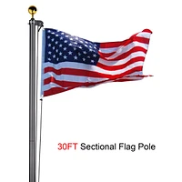 Yescom Bravery 30Ft Sectional Flag Pole Kit Aluminum Outside Inground Yard Garden with 3'x5' Usa Flag Ball Top Black