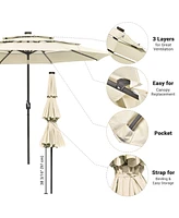 Yescom 3 Tier Patio Umbrella with Solar Led Crank Tilt Button Outdoor