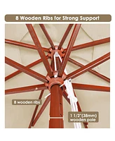 Yescom 9 Ft Wooden Patio Umbrella 8 Ribs Table Parasol Rope Pulley Outdoor Garden Yard