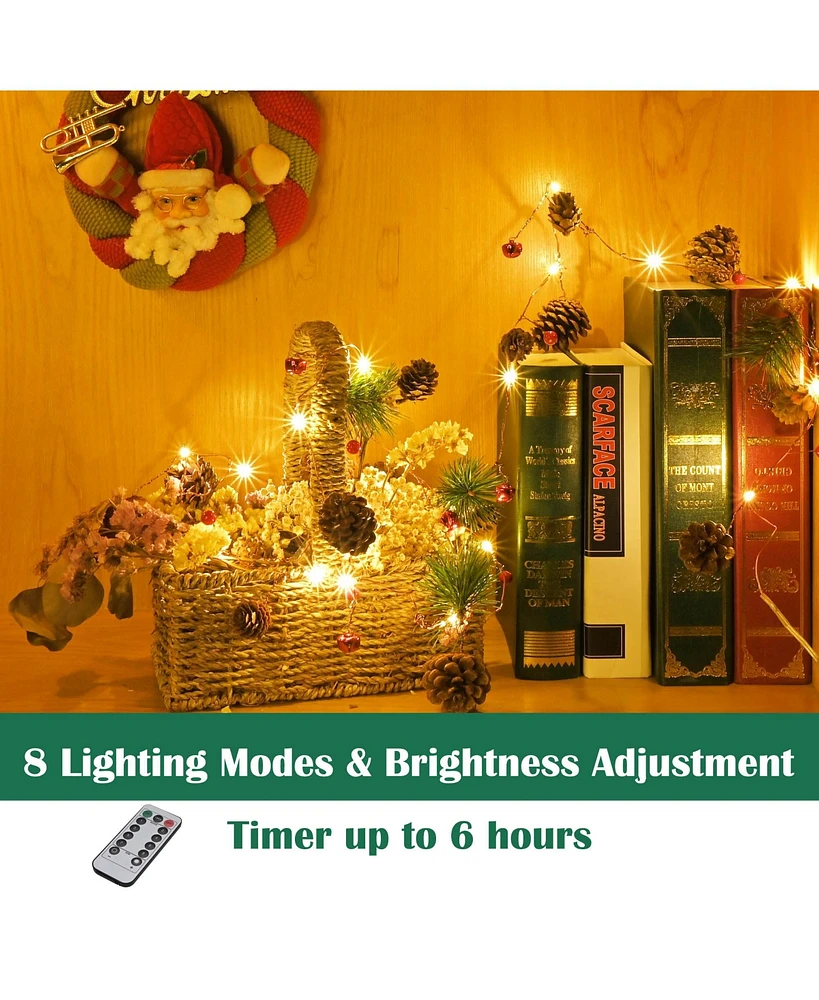 7.8 Ft 20 Led Pine Cone String Lights Battery Christmas Tree Garland Party Decor