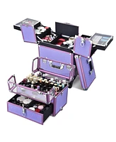 Byootique 2in1 Nail Polish Organizer Rolling Makeup Train Case Manicure Purple