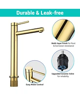 Rectangle Bathroom Countertop Vessel Sink & Gold Mixer Faucet Set w/Pop Up Drain