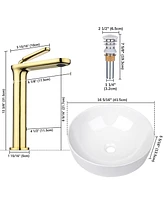 16" Ceramic Bathroom Vessel Sink and Gold Vanity Mixer Faucet w/Pop Up Drain Kit