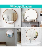 Aquaterior 24" Round Wall Mirror Wooden Frame Farmhouse Hanging Bathroom decor