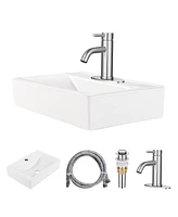 Aquaterior Rectangle Bathroom Ceramic Vessel Sink Kit Single-hole Faucet Drain