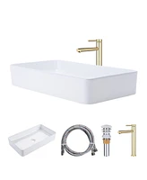 Aquaterior Rectangle Ceramic Vessel Sink Kit Bathroom Single Handle Faucet Drain