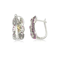 Suzy Levian New York Pink Sapphire & Lab-Grown White Sapphire Floral Huggie Hoop Earrings in Sterling Silver by Suzy Levian