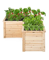 Costway L-Shaped Deep Root Planter Box Wooden Raised Garden Bed with Open-Ended Base