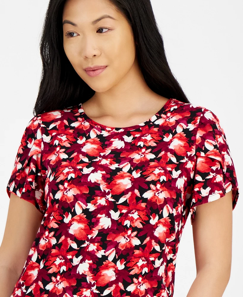 Ak Anne Klein Petite Printed Tulip-Sleeve Top