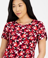 Ak Anne Klein Petite Printed Tulip-Sleeve Top