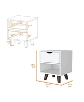 Fm Furniture Carthage Nightstand with 1-Drawer, 1-Open Storage Shelf and Wooden Legs