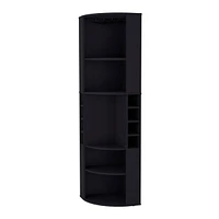 Fm Furniture Clifton Corner Bar Cabinet, with 5 shelves, Cup Hanger and Eight Built-in Wine Rack