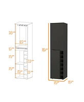 Fm Furniture Maya Tall Bar Cabinet, Seven Built-in Wine Rack, Extendable Shelf, Double Door Cabinet