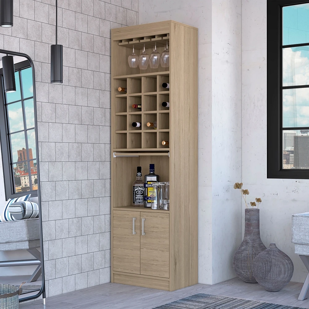 Fm Furniture Myers Bar Cabinet, Two Shelves, Double Door Cabinet, Six Built-in Wine Rack