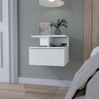 Fm Furniture Augusta Floating Nightstand with 2-Tier Shelf and 1-Drawer