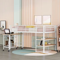 Streamdale Furniture Twin Size Metal Loft Bed With Desk And Shelves