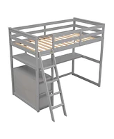 Simplie Fun Twin Size Loft Bed With Desk And Shelves, Two Built-In Drawers