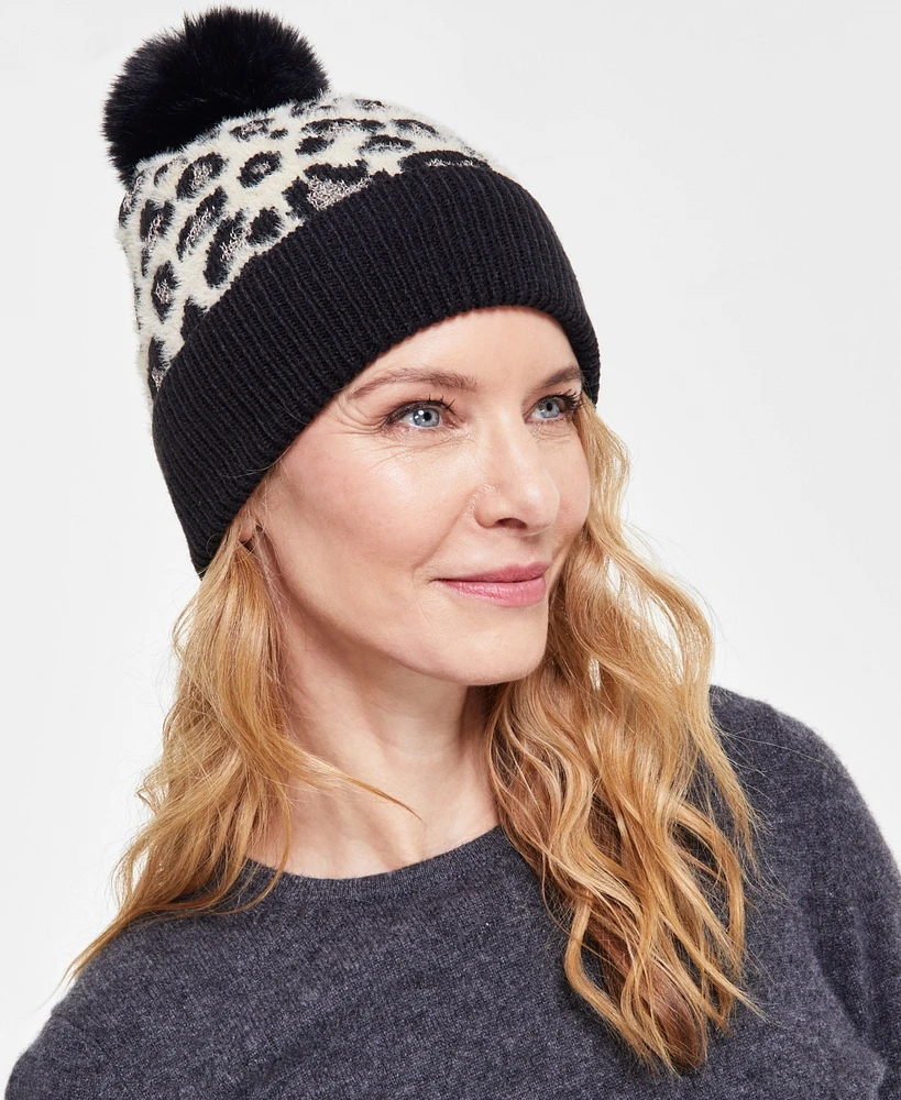 I.n.c. International Concepts Women's Leopard-Print Jacquard Beanie, Created for Macy's