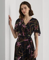 Lauren Ralph Lauren Women's Print Belted Crinkle Georgette Dress