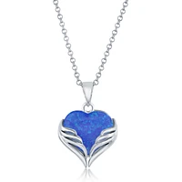 Caribbean Treasures Sterling Silver Synthetic Opal Heart Angel Wings Pendant