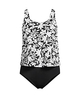 Lands' End Plus Chlorine Resistant One Piece Scoop Neck Fauxkini Swimsuit