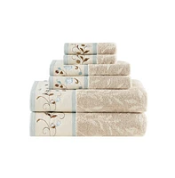 Home Outfitters 100% Cotton Embroidered Jacquard 6pcs Bath Towel Set , Absorbent, Bathroom Spa Towel, Traditional