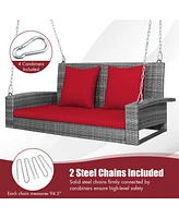 Slickblue 2-Person Patio Pe Wicker Hanging Porch Swing Bench Chair Cushion 800 Pounds