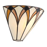 Filton Tiffany Style Wall Light Sconce Bronze Hardwired 12 1/4" Wide Fixture Brown White Art Glass Shade for Bedroom Bathroom Bedside Living Room Home